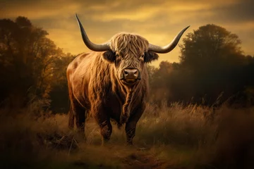 Photo sur Plexiglas Buffle strong bull running through the meadow