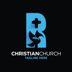 Letter R Dove Christian Logo Design Template Inspiration, Vector Illustration.