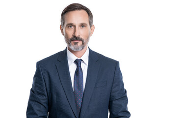 Business success man isolated on white. Successful partnership. Business team success. Advertising for businessman success. Financial successful deal. businessman in suit with copy space