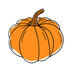 Pumpkin vector icon in doodle style. Symbol pigskin in simple design. Cartoon object hand drawn isolated on white background.