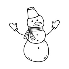 Snowman vector icon in doodle style. Symbol pigskin in simple design. Cartoon object hand drawn isolated on white background.