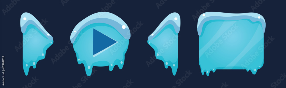Poster ice and snow button as winter game user interface element vector set