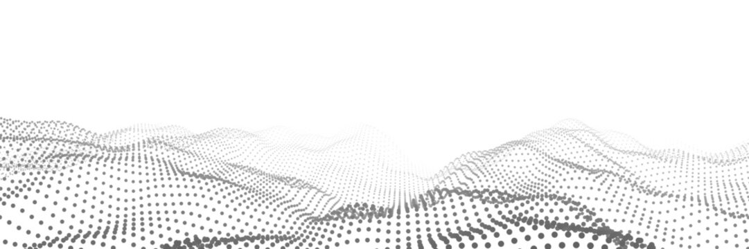 Technology white wave of particles. Big data visualization. Analytics representation. Digital background. Vector illustration.