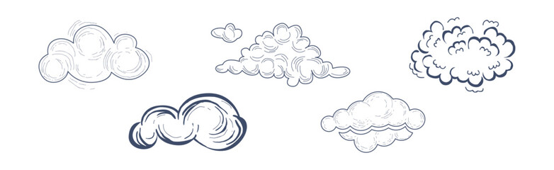 Linear Fluffy Cloud Scudding the Sky Vector Set