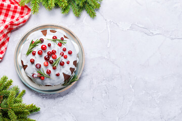 Delicious Christmas cake, a festive holiday treat.