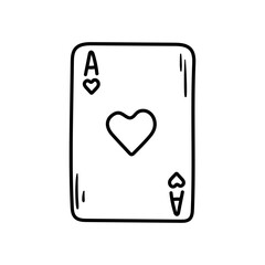 Ace of Hearts vector icon in doodle style. Symbol in simple design. Cartoon object hand drawn isolated on white background.