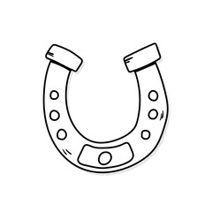 Horseshoe vector icon in doodle style. Symbol in simple design. Cartoon object hand drawn isolated on white background.