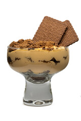 Chocotorta dessert, with layers of cream with dulce de leche and chocolate cookies. Typical Argentine sweets.