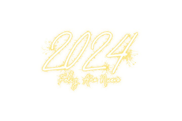 Feliz año nuevo 2024 - happy new year in spanish language, isolated object, transparent background