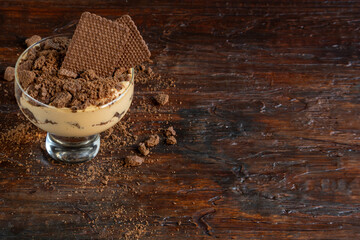 Chocotorta dessert, with layers of cream with dulce de leche and chocolate cookies. Typical Argentine sweets.