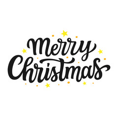 Merry Christmas. Hand lettering text with stars isolated on white background. Vector typography for cards, posters, banners, Christmas decorations - 674055744