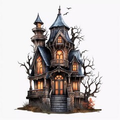 Halloween castle house on isolated white background