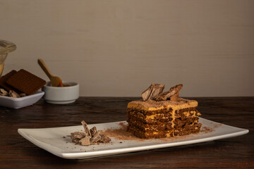 Chocotorta typical dessert from Argentina. Made with dulce de leche mixed with cream and chocolate cookies.