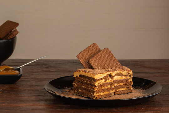 Chocotorta typical dessert from Argentina. Made with dulce de leche mixed with cream and chocolate cookies.