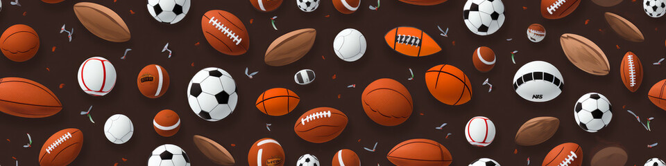 Seamless pattern with elements of team sports. Football and rugby balls. Sports background.