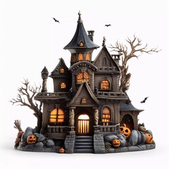 Fototapeta na wymiar Halloween castle house on isolated white background