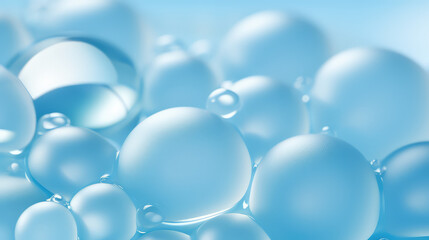 Clear liquid texture with bubbles and droplets. 3d render illustration style. Creative wallpaper, moisturizing, hydration, hyaluronic acid. 