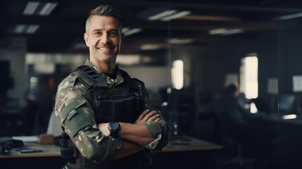 Proud Defender: Soldier with Confidence at Army Base. Generative ai