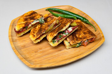 Turkish karisik atom  tost ( kasarli bazlama tost) . Sucuklu, Kasarli, kavurmali karisik tost. Flat baked bread toasted