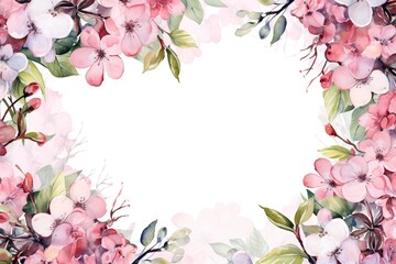 A lush watercolor backdrop captures essence of spring with vivid flowers and fresh greenery, copy space for expressions