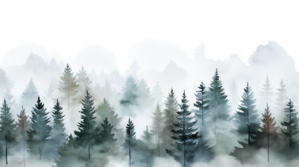 Fototapeta na wymiar Cold foggy forest lined up