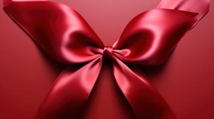 Top View Red Ribbon Rolled Bow , Bright Background, Background Hd