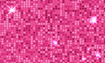 Seamless pattern with pink sequins, paillettes, spangles. Illusory romantic background. Vector illustration for magical or even unreal charm or beauty - obrazy, fototapety, plakaty