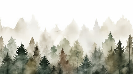 Misty foggy forest in line
