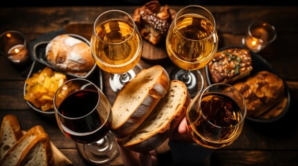 Top View Shot Group People Toasting , Bright Background, Background Hd