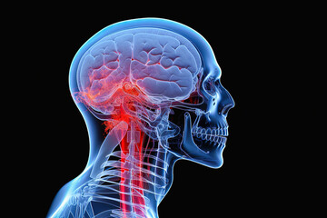 X-ray image of the blood vessels of the brain with the lesion.