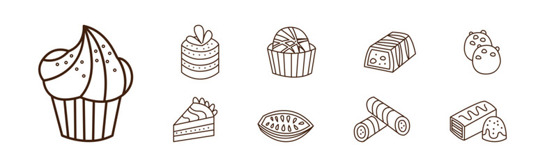 Sweet Pastry and Dessert Line Element Vector Set
