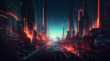 Cyberpunk style futurstic background in teal and orange