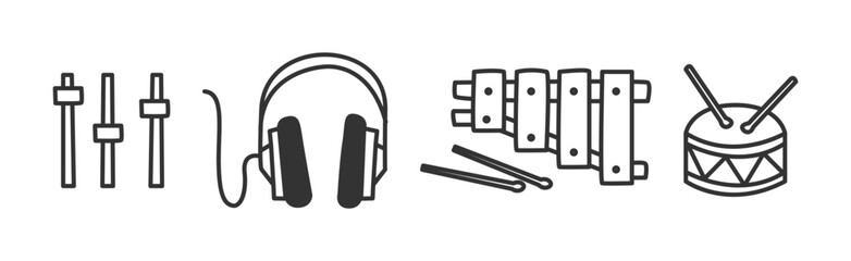 Music Element Line Doodle Style Drawing Vector Set