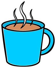 Blue coffee cup with steam. Tea cup illustration.