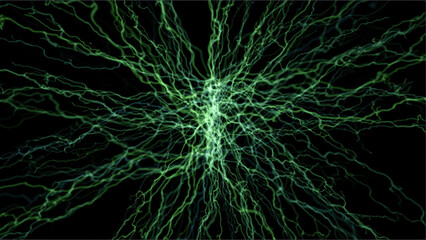 abstract green fractal lightning background - fractal network  lights