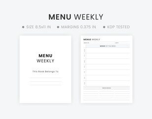 Weekly Menu Planner Template for Home and Restaurant with Grocery List Printable