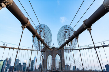brooklyn bridge of new york city. new york bridge connecting Manhattan and Brooklyn. way to...