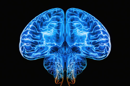 X-ray image of human brain, with foci of lesions.