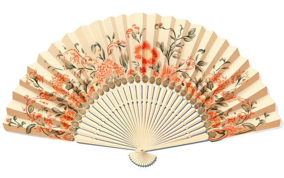 Intricate Oriental Hand Fan on isolated background