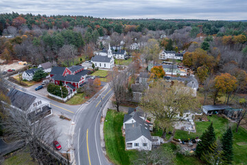 Aerial view of Brookline, New Hampshire in autumn 