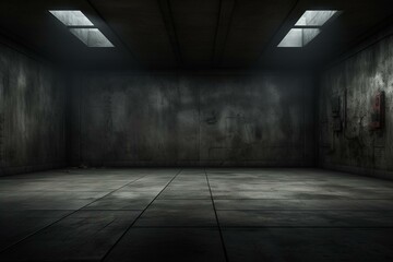 Desolate room with dark concrete walls. Generative AI