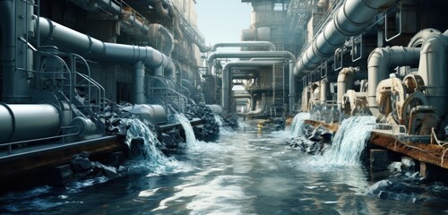 water and sewage systems at a construction site - obrazy, fototapety, plakaty