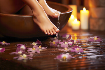 A female receiving a foot massage in a spa environment, promoting relaxation and self-care.