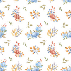 Seamless watercolor floral pattern. Autumn. Pattern for fabric. Home textiles. Tablecloth. Watercolor. Texture. Scrapbooking. Flowers Autumn. Spring. Wedding invitations. Holidays