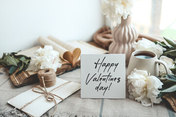 Happy Valentines Day lettering on greeting card