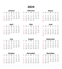 Calendar 2024. Modern vector illustration. Plan your year. Vertical