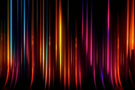Abstract neon background with orange, yellow, and red colored stripes. Generative AI