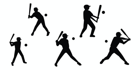 Baseball player silhouettes set. Vector illustration