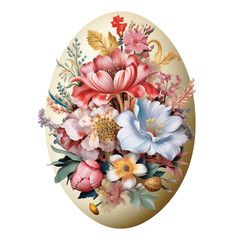 Ei zu Ostern Osterei reich verziert mit Blumen und durchbrochenem Muster im Frühling freigestellt