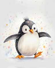 pingüino alegre bailando, anime infantil, ilustración creado por IA